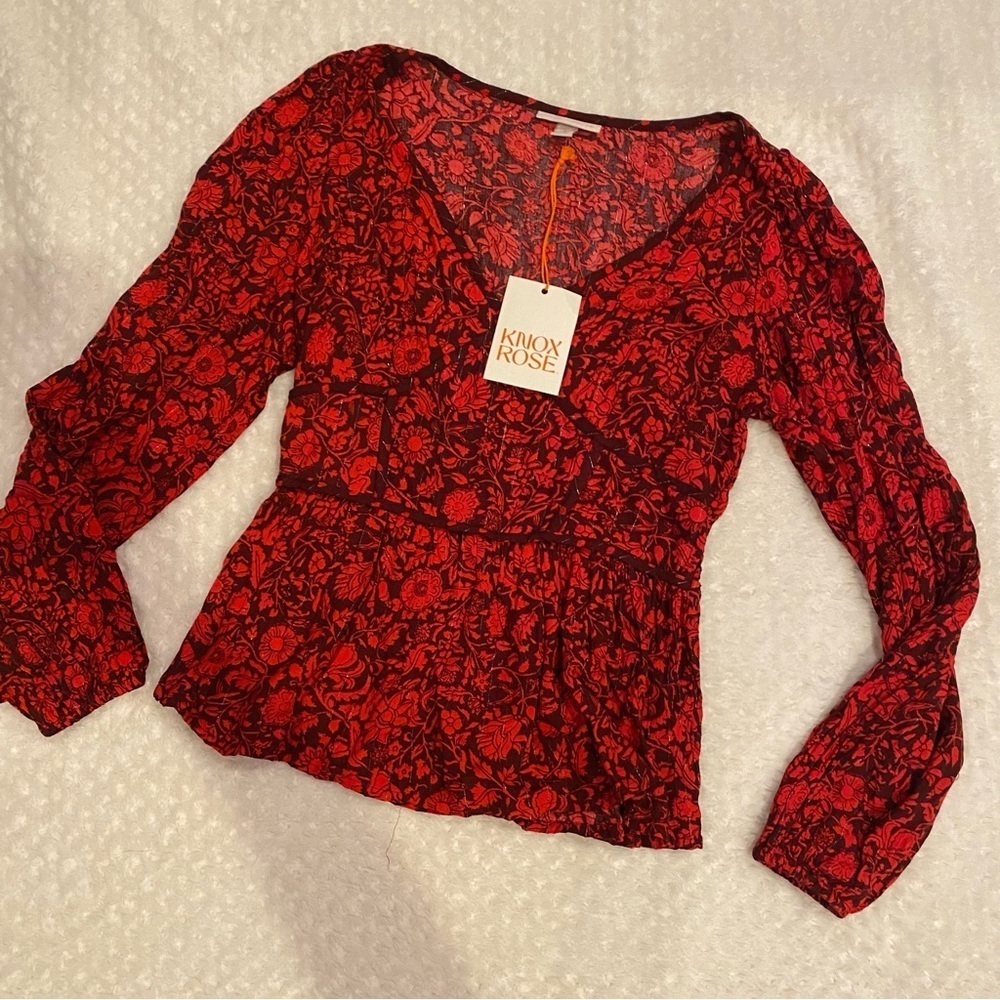 Long Sleeve Embroidered Peplum Blouse  NWT